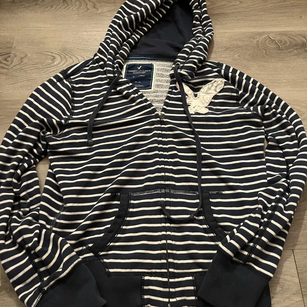 American Eagle Outfitters Navy and White Striped Fleece
